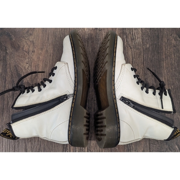 Doc Martens White Leather Combat Lace Up Side Zip Boots Size 3 - Picture 5 of 11